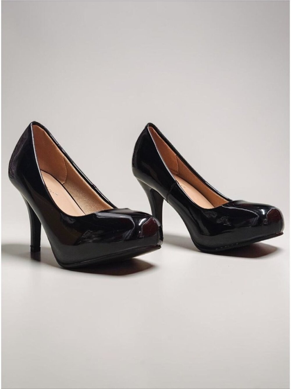 Black Patent Leather High Heels With Round Toe & Stiletto Heel For Women